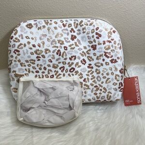 NWT Sonia Kashuk Cream Brown Leopard Cosmetic Large Bag 2 Pieces